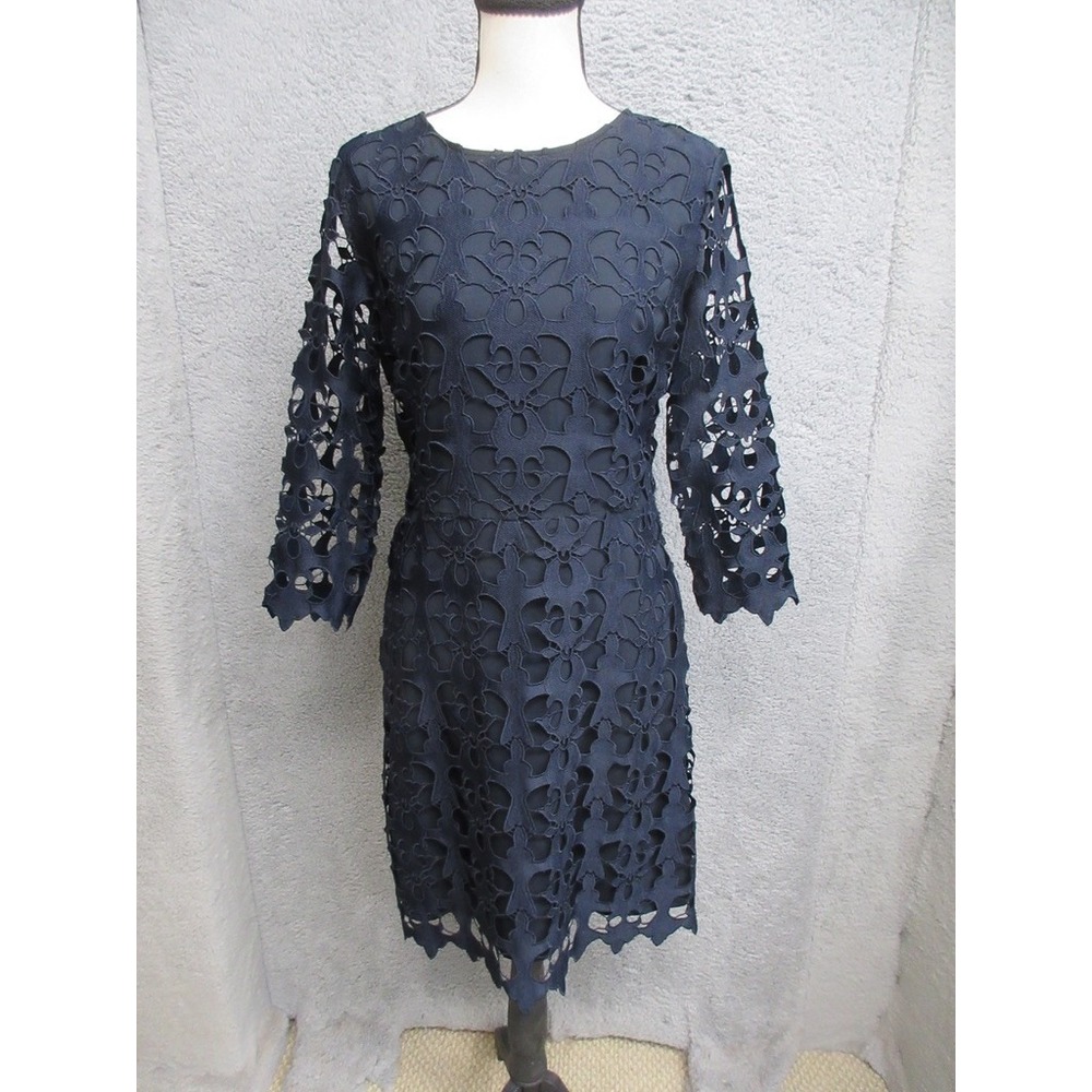 LOFT Lace Sheath Dress Women 4 Navy Blue Cocktail Elegant Tailored Romantic Goth